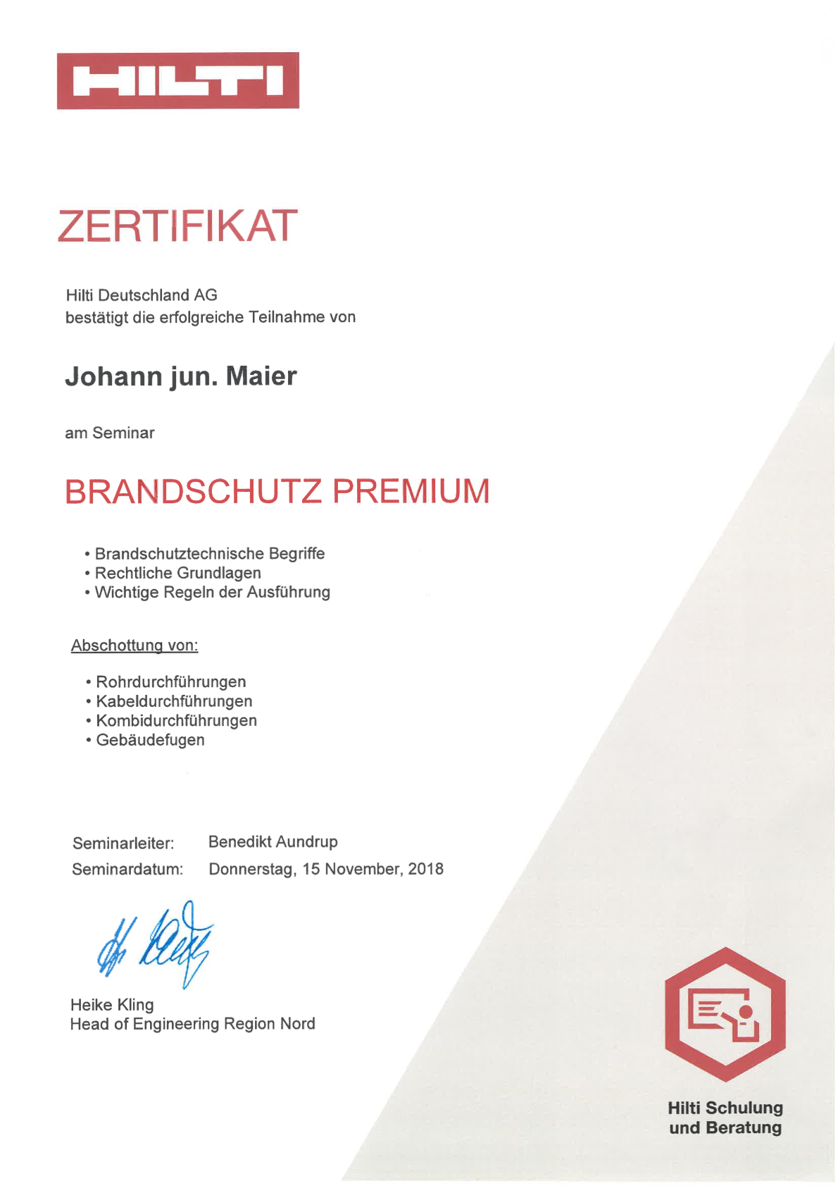 Hilti Zertifikat